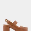 Comfortable Women's Asymmetrical Molded Footbed Platform Sandal in Tan Leather