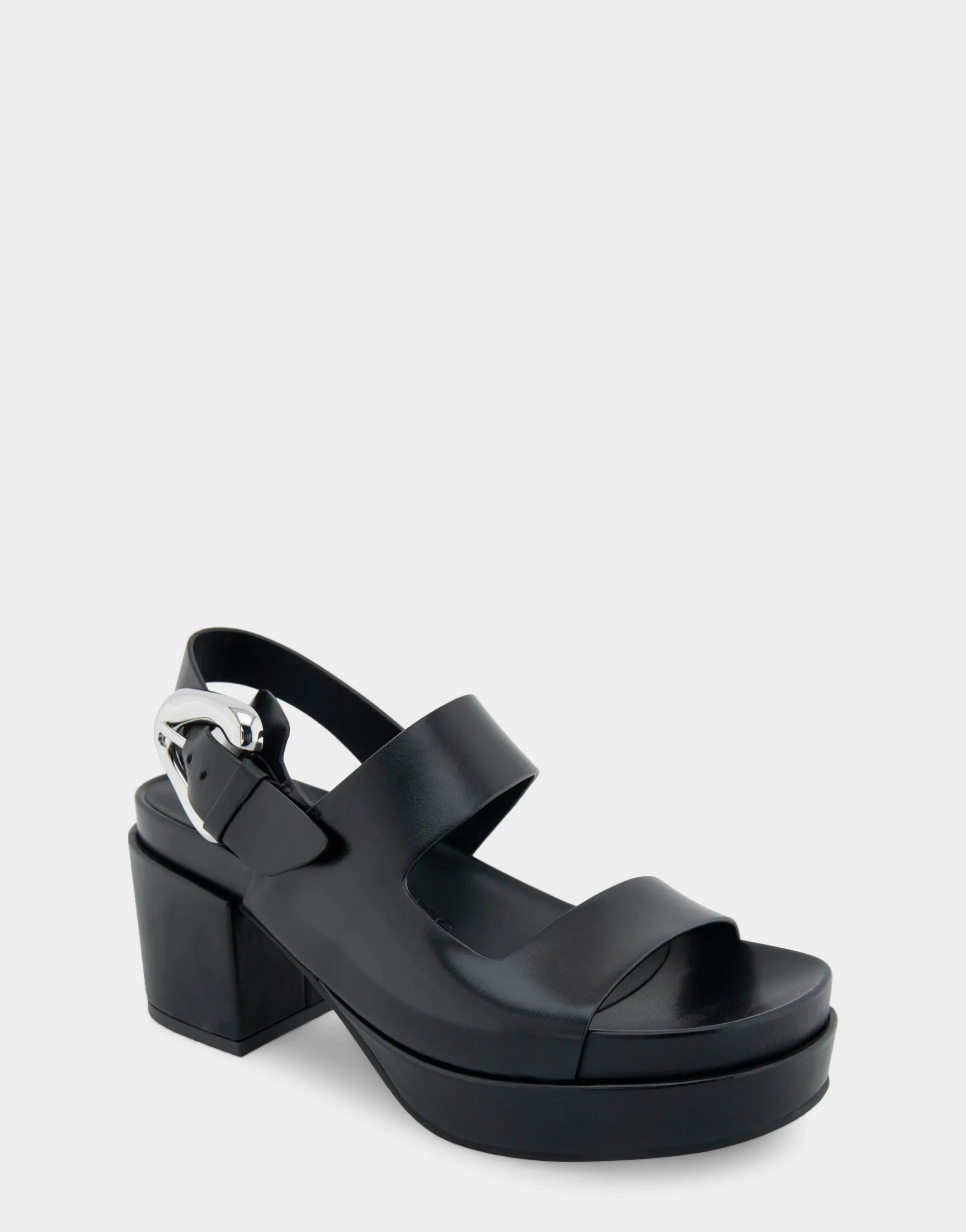 Comfortable Women's Asymmetrical Molded Footbed Platform Sandal in Black Leather