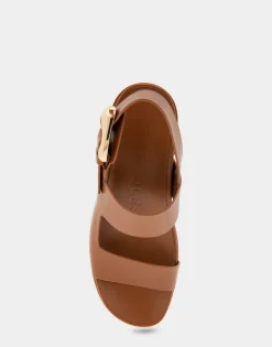 Comfortable Women's Asymmetrical Molded Footbed Platform Sandal in Tan Leather