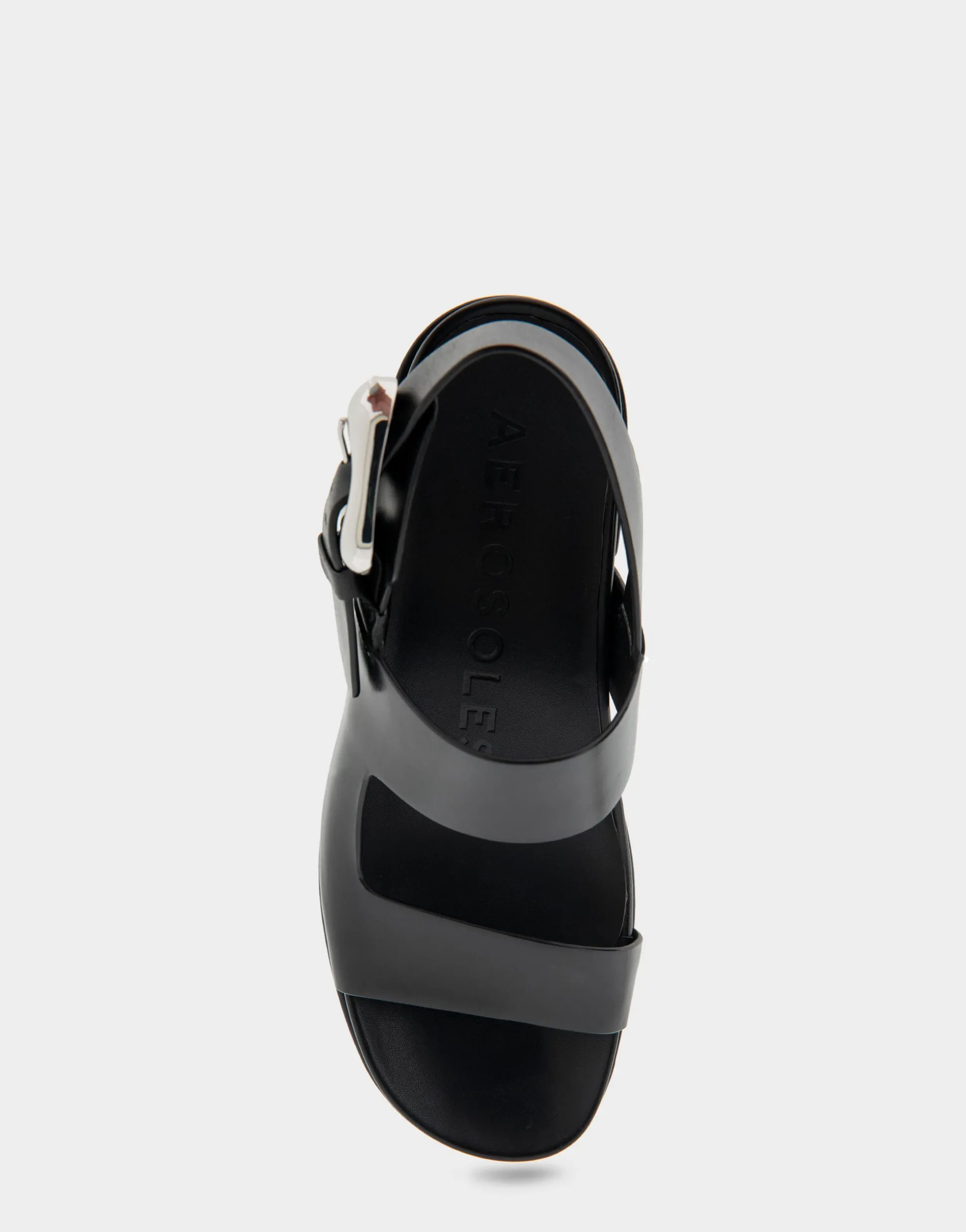 Comfortable Women's Asymmetrical Molded Footbed Platform Sandal in Black Leather