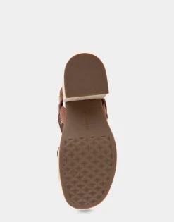 Comfortable Women's Asymmetrical Molded Footbed Platform Sandal in Tan Leather