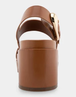 Comfortable Women's Asymmetrical Molded Footbed Platform Sandal in Tan Leather