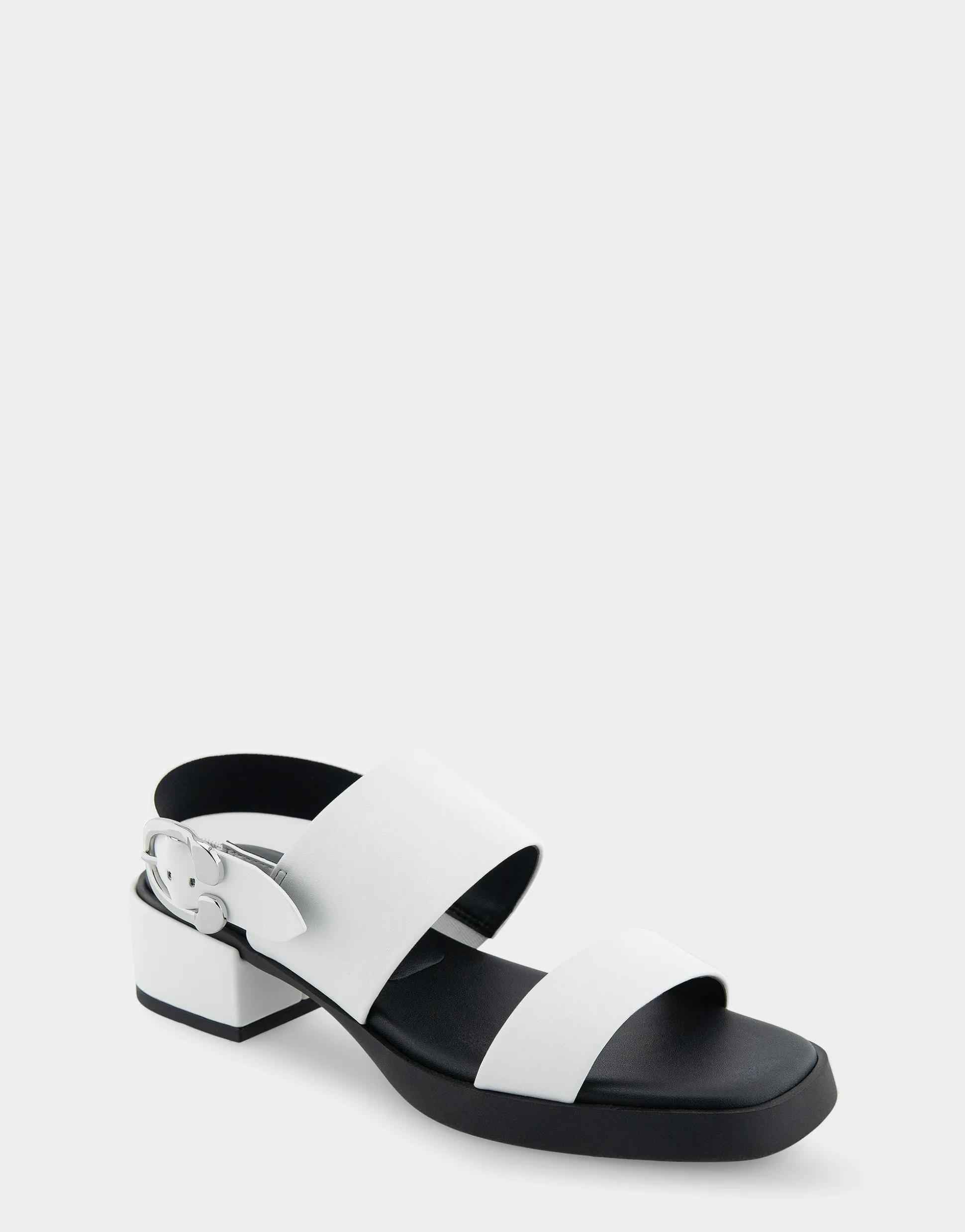 Comfortable Women's Banded Back Strap Low Block Heel Sandal in White Faux Leather