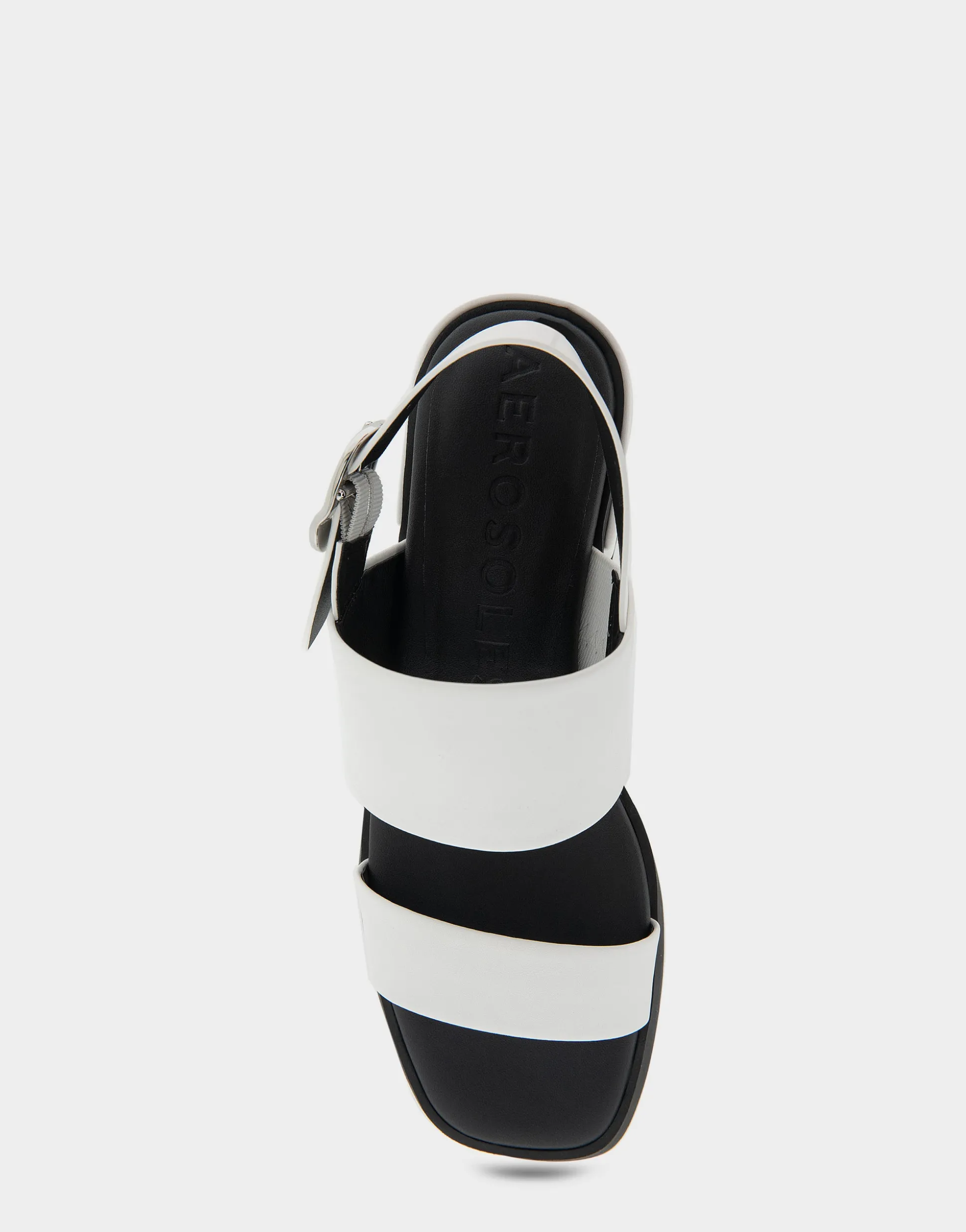Comfortable Women's Banded Back Strap Low Block Heel Sandal in White Faux Leather