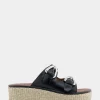 Comfortable Women's Buckled Flatform Slide Sandal in Black Leather