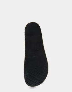 Comfortable Women's Buckled Flatform Slide Sandal in Black Leather