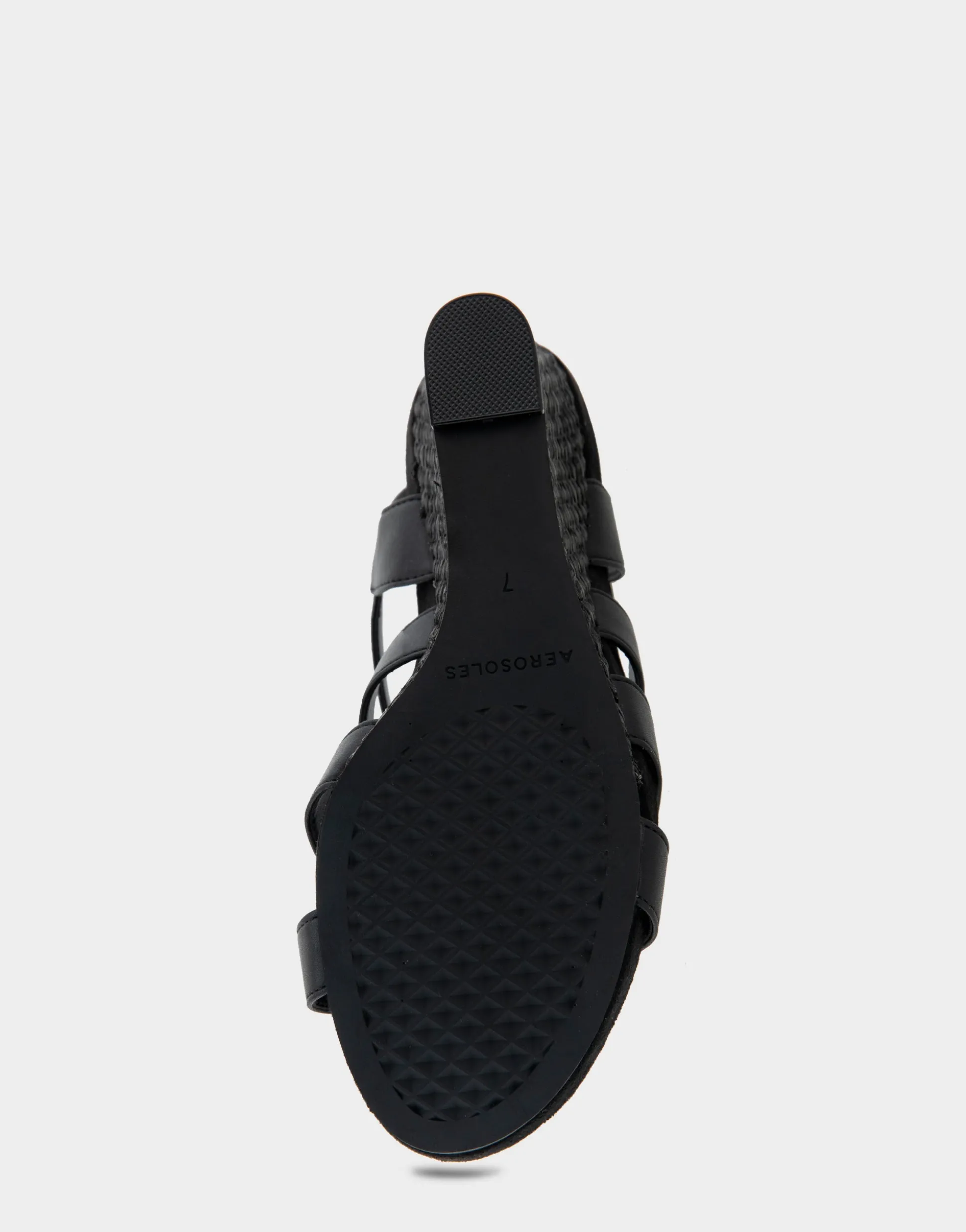 Comfortable Women's Caged Footbed Wedge Sandal in Black Faux Leather