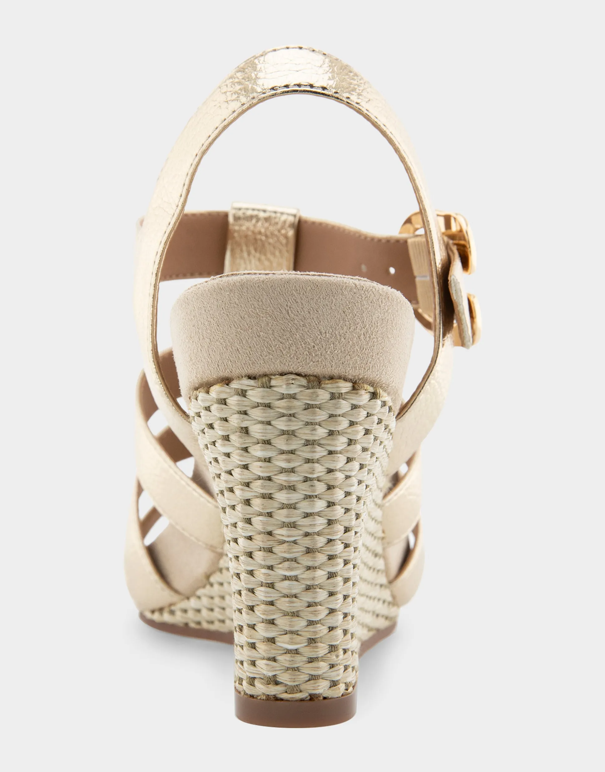 Comfortable Women's Caged Footbed Wedge Sandal in Soft Gold Leather
