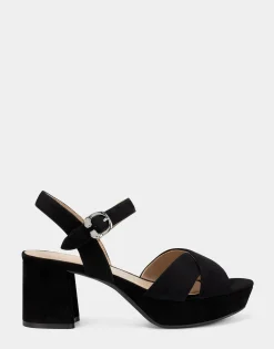 Comfortable Women's Crisscross Platform Sandal in Black Suede