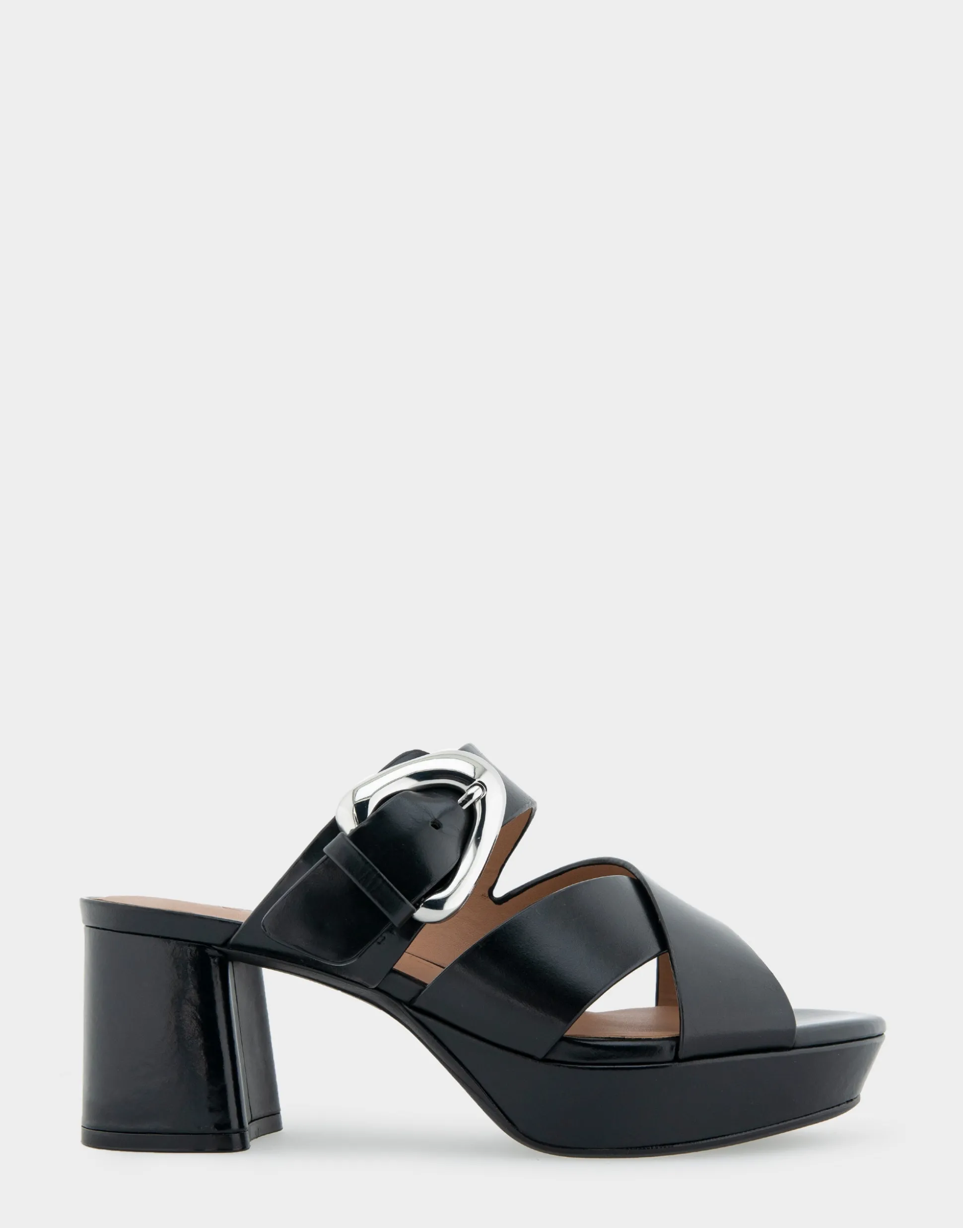 Comfortable Women's Crisscross Platform Slide Sandal in Black Leather