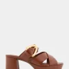 Comfortable Women's Crisscross Platform Slide Sandal in Gingerbread Leather