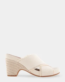 Comfortable Women's Crisscross Footbed Wedge Sandal in Cream Canvas Fabric Canvas Fabric