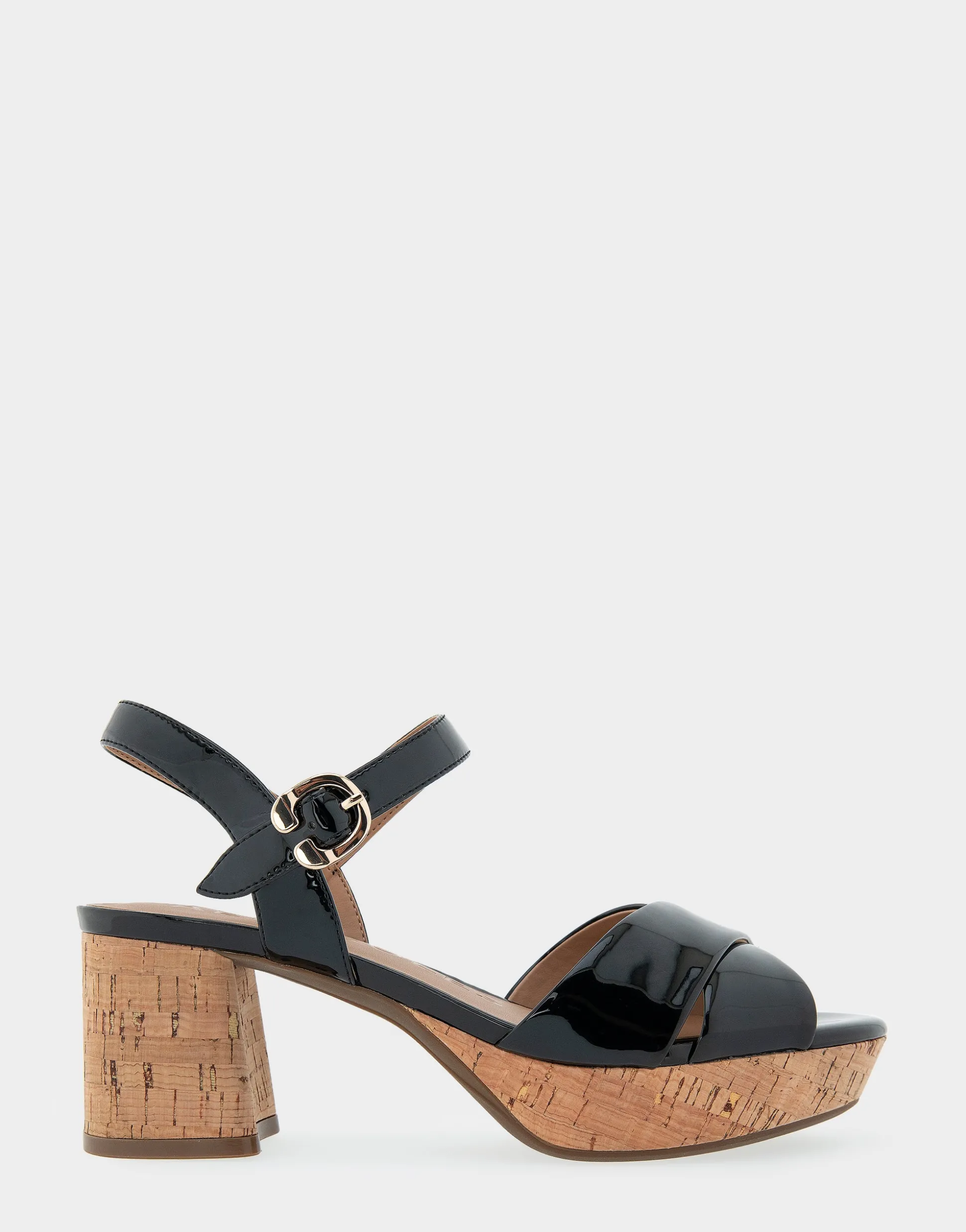 Comfortable Women's Crisscross Platform Sandal in Black Patent Faux Leather