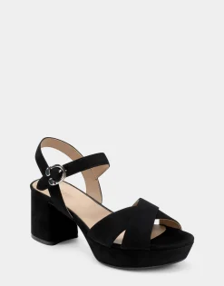 Comfortable Women's Crisscross Platform Sandal in Black Suede