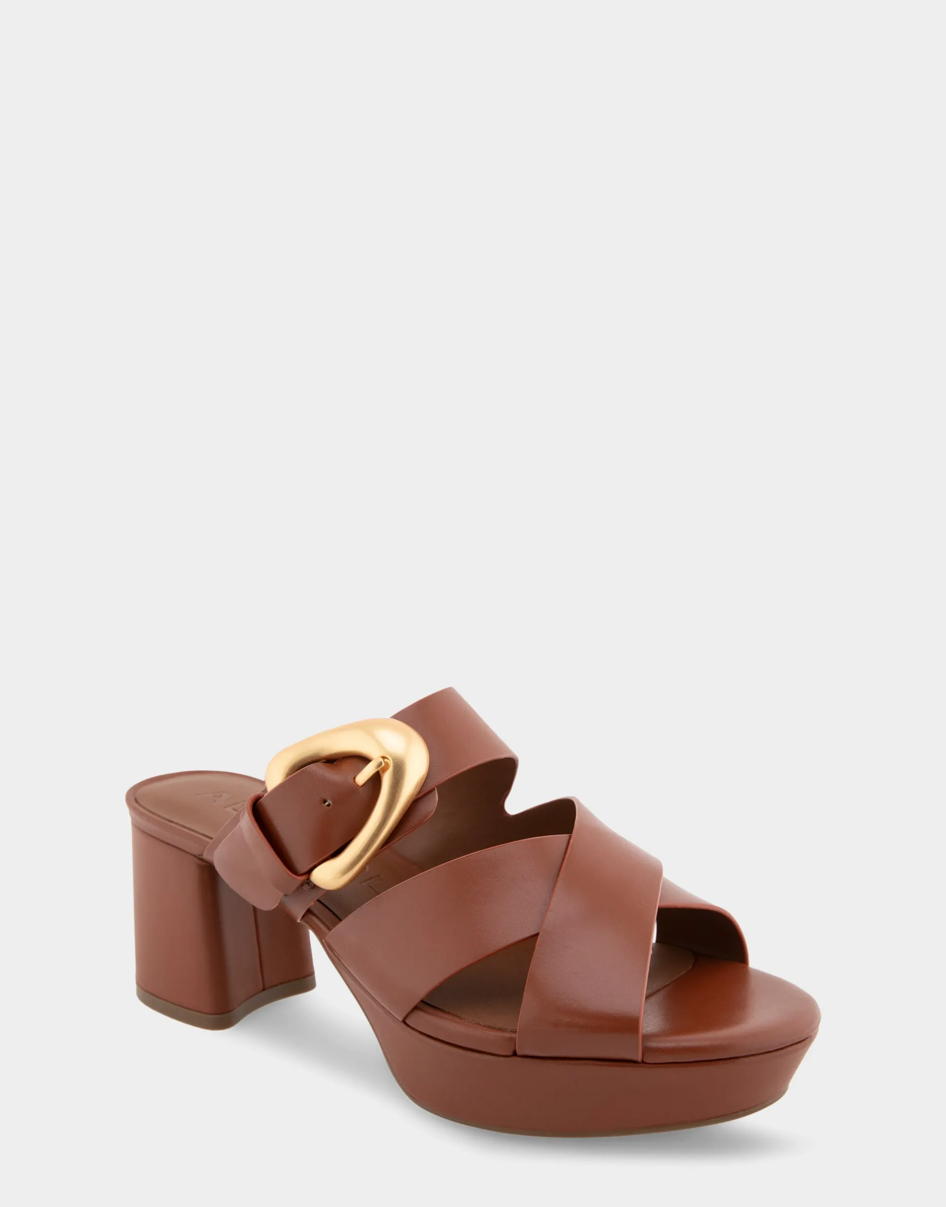 Comfortable Women's Crisscross Platform Slide Sandal in Gingerbread Leather