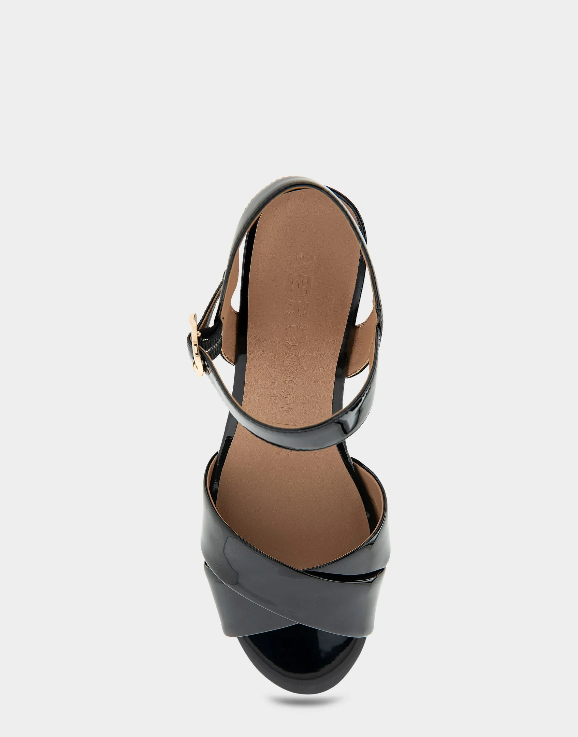 Comfortable Women's Crisscross Platform Sandal in Black Patent Faux Leather