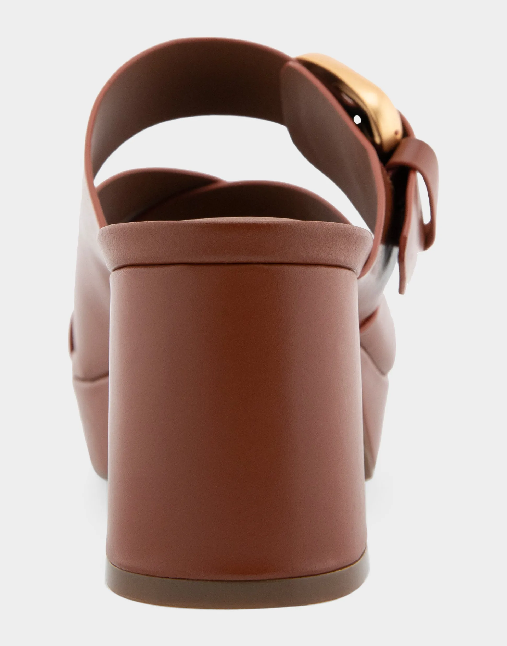 Comfortable Women's Crisscross Platform Slide Sandal in Gingerbread Leather