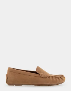 Comfortable Women's Driver in Camel Pebbled Nubuck Leather