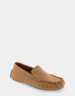 Comfortable Women's Driver in Camel Pebbled Nubuck Leather