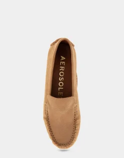 Comfortable Women's Driver in Camel Pebbled Nubuck Leather