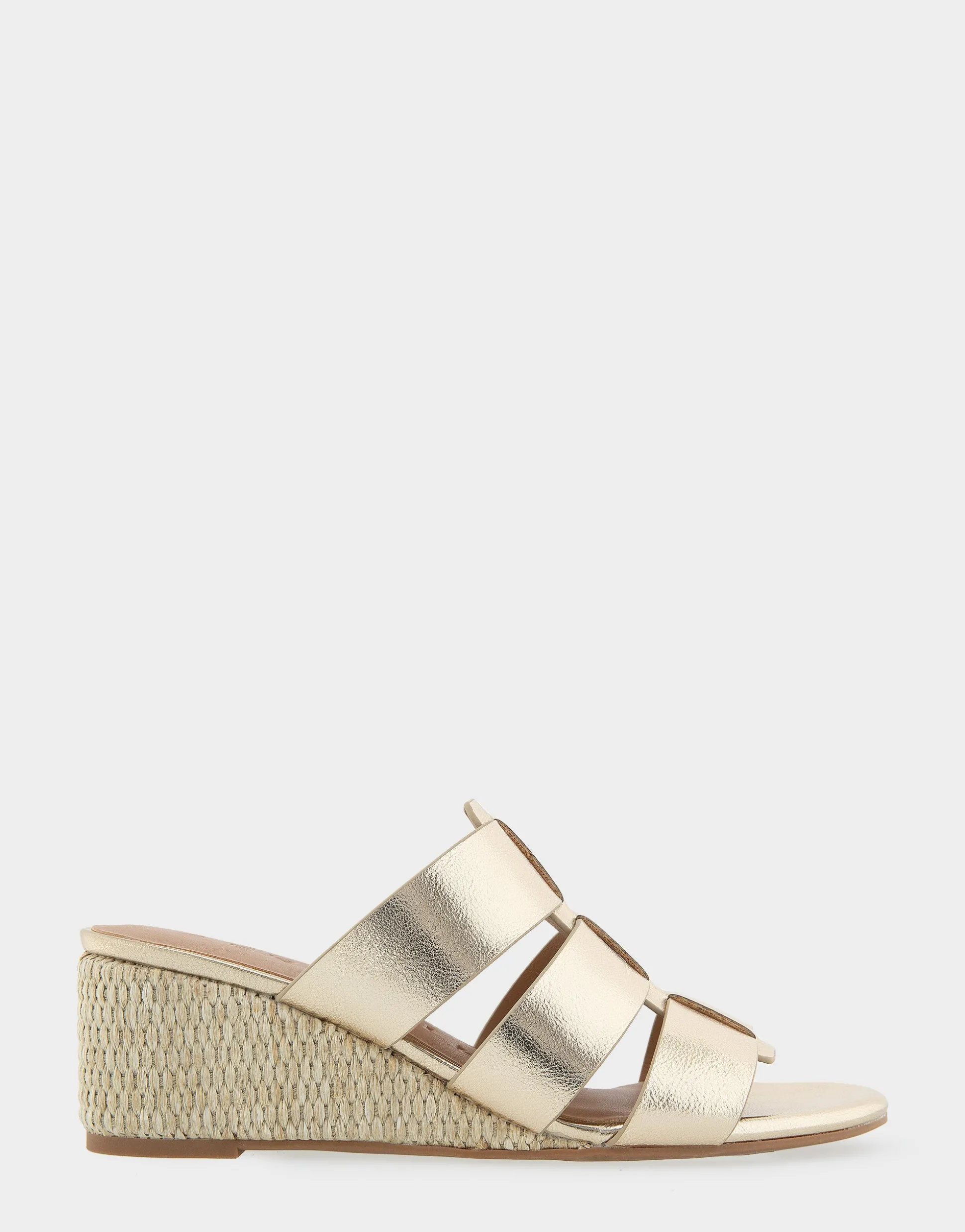Comfortable Women's Fisherman Mid Wedge Slide in Soft Gold Faux Leather