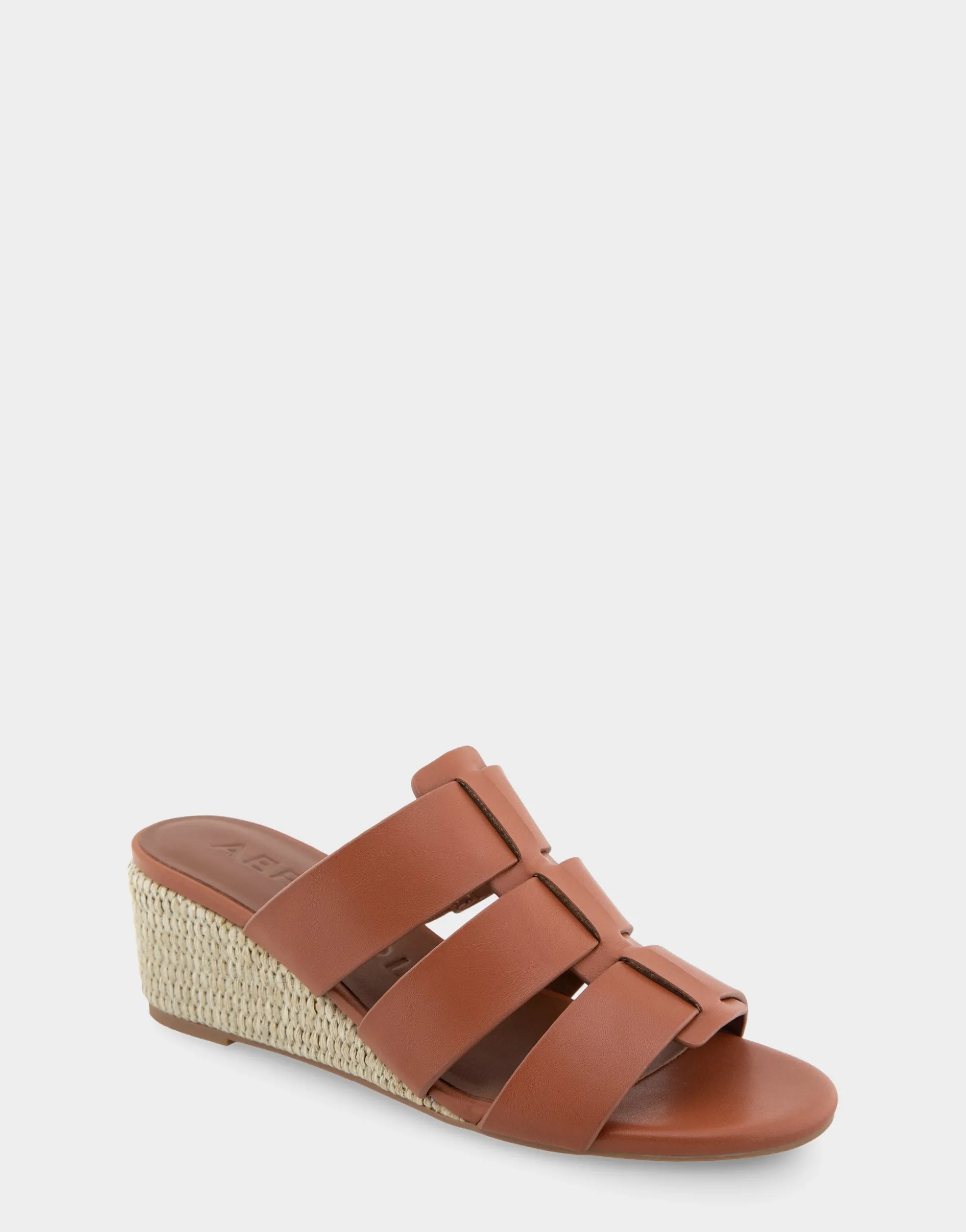 Comfortable Women's Fisherman Mid Wedge Slide in Gingerbread Faux Leather