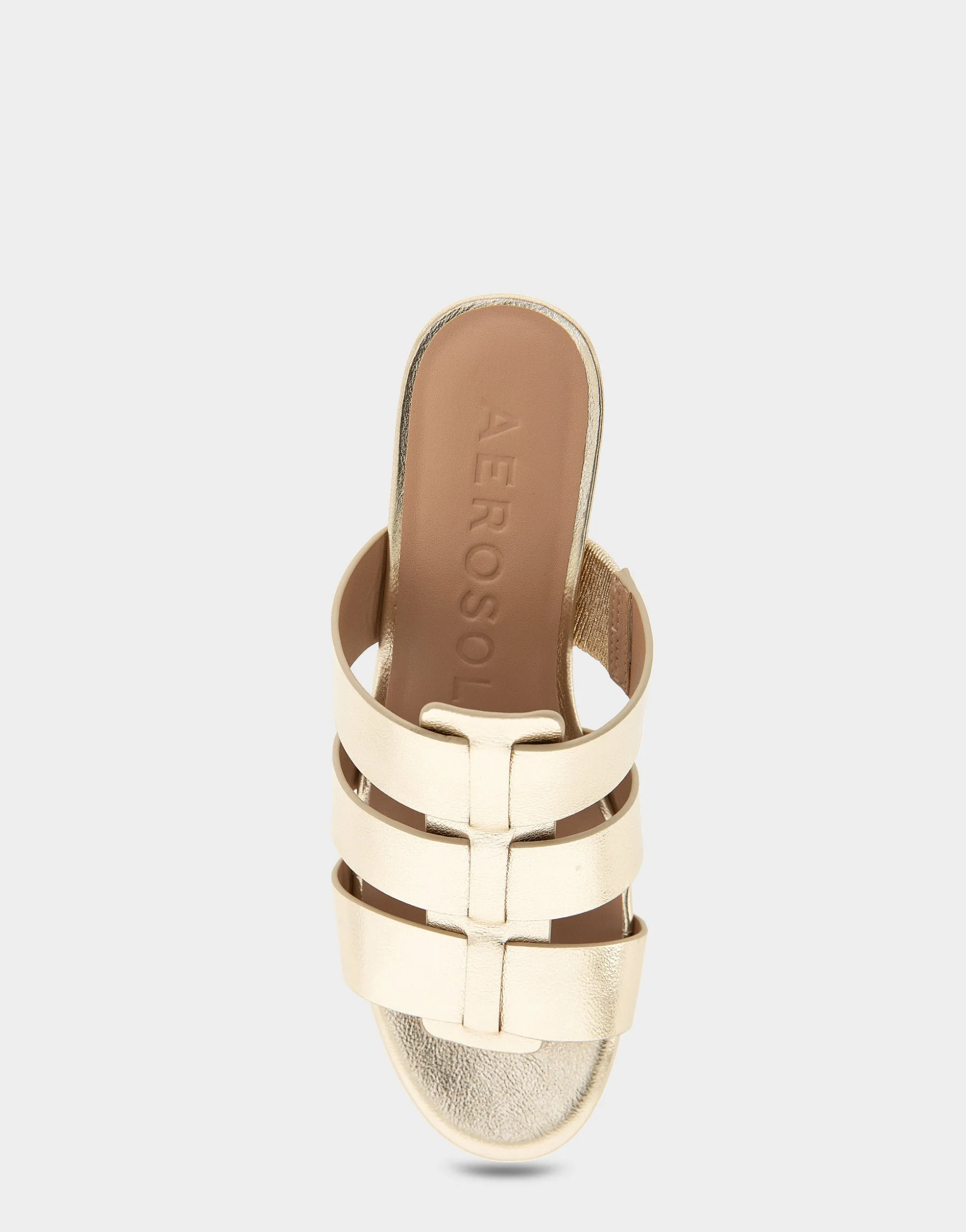 Comfortable Women's Fisherman Mid Wedge Slide in Soft Gold Faux Leather