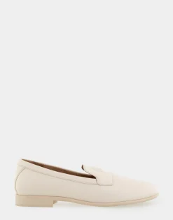 Comfortable Women's Flexible Tailored Debosssed Logo Loafer in Eggnog Leather Leather