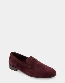 Comfortable Women's Flexible Tailored Debosssed Logo Loafer in Deep Aubergine Suede Suede
