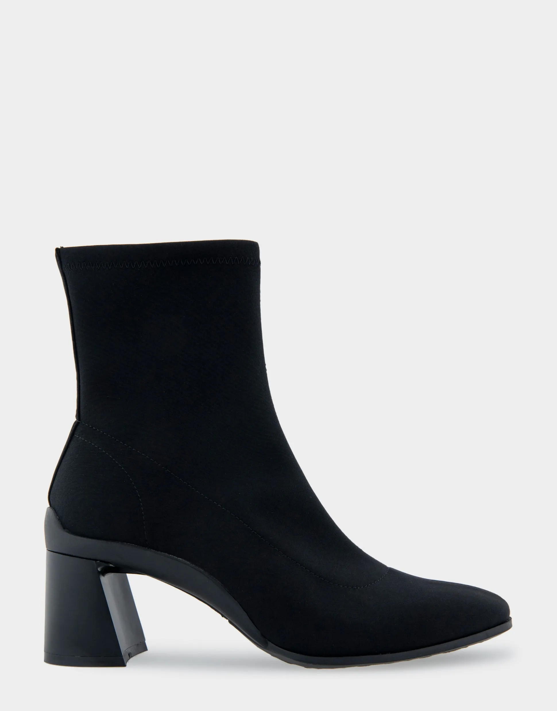 Comfortable Women's Heeled Ankle Boot in Black Stretch Gabardine Fabric