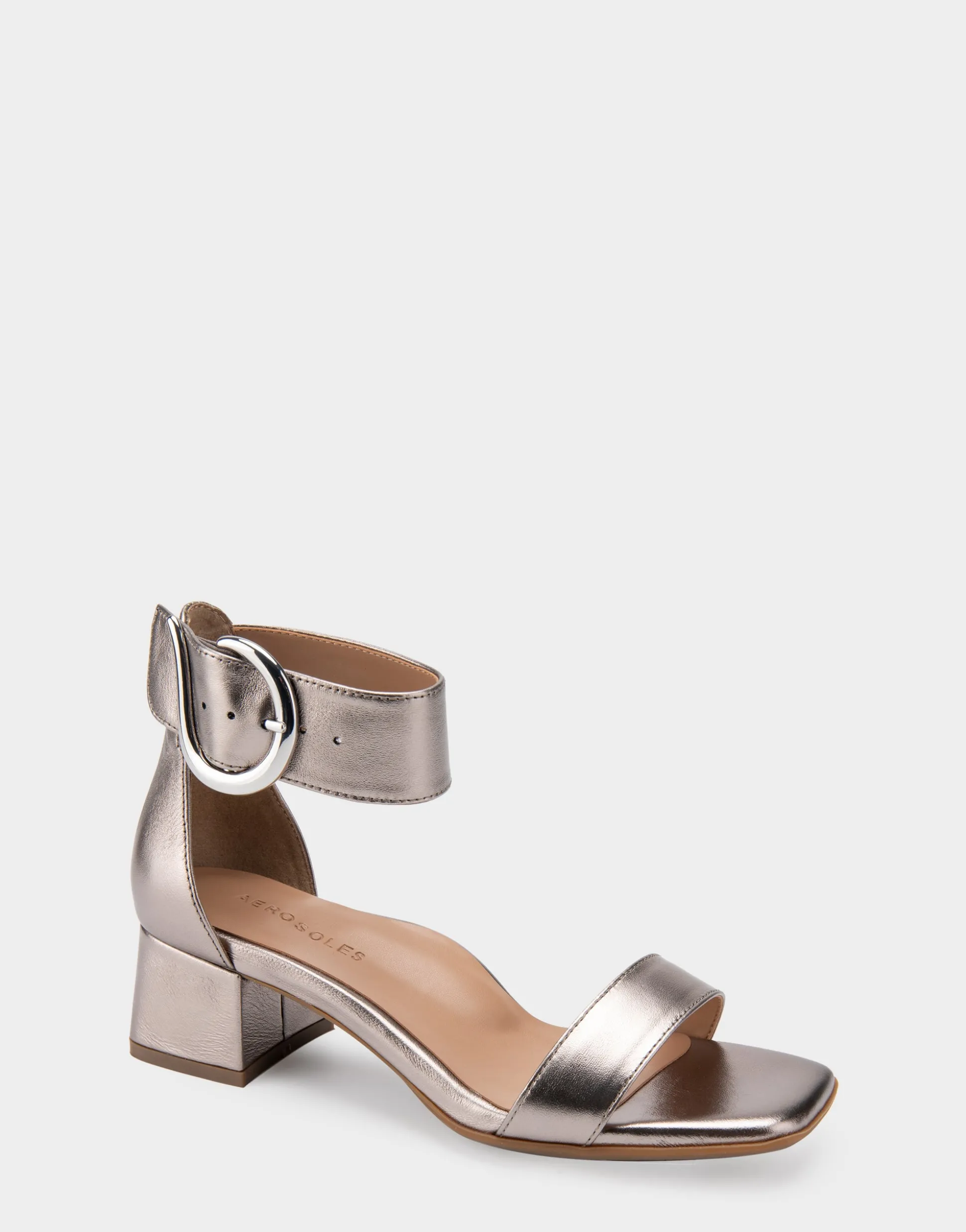 Comfortable Women's Heeled Sandal in Silver Genuine Leather