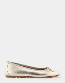 Comfortable Women's Hidden Wedge Ballet Flat in Gold Faux Leather