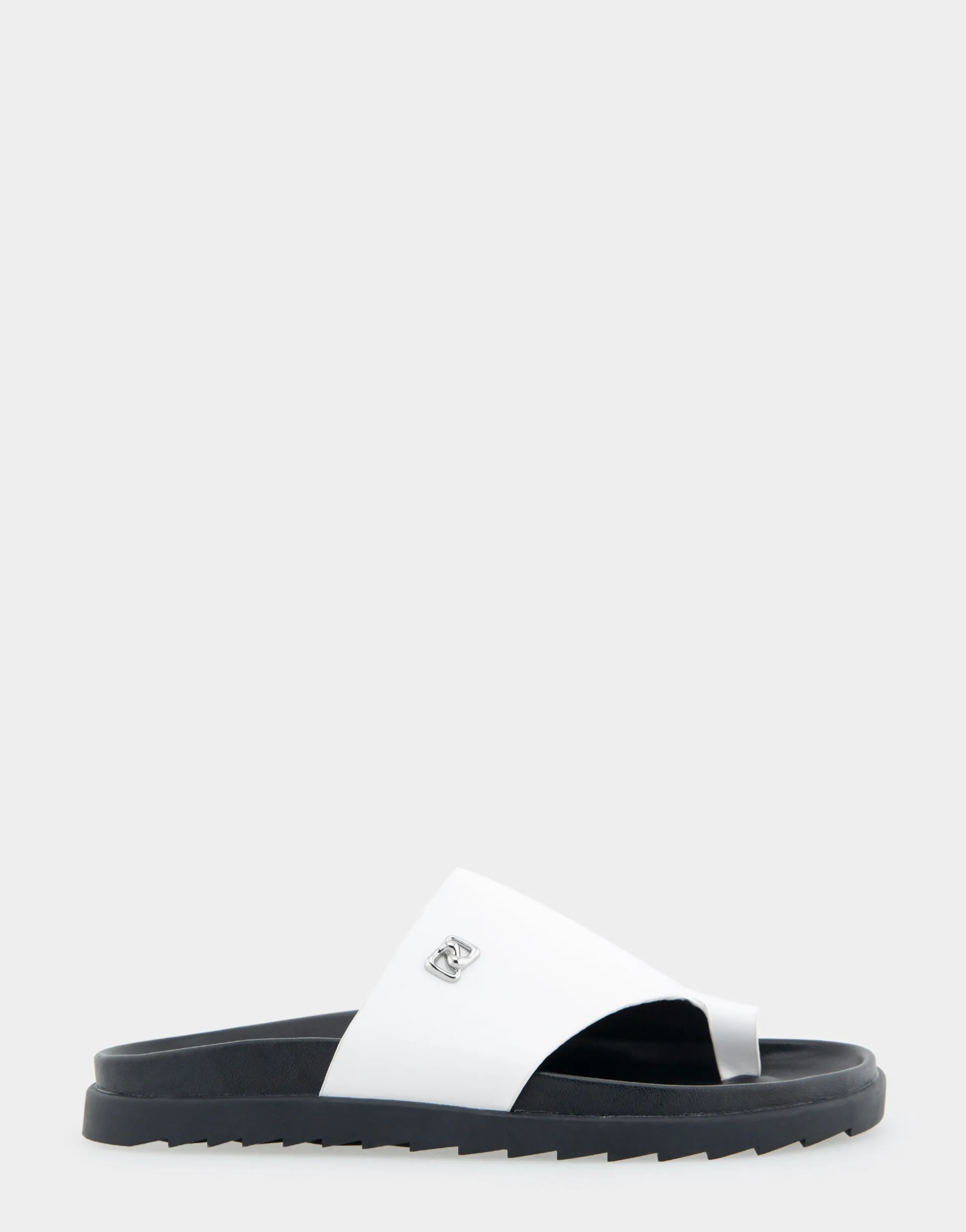 Comfortable Women's Hooded Toe Ring Footbed Sandal in White Leather