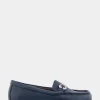 Comfortable Women's Horsebit Driver Moc in Navy Pebbled Faux Leather Faux Leather