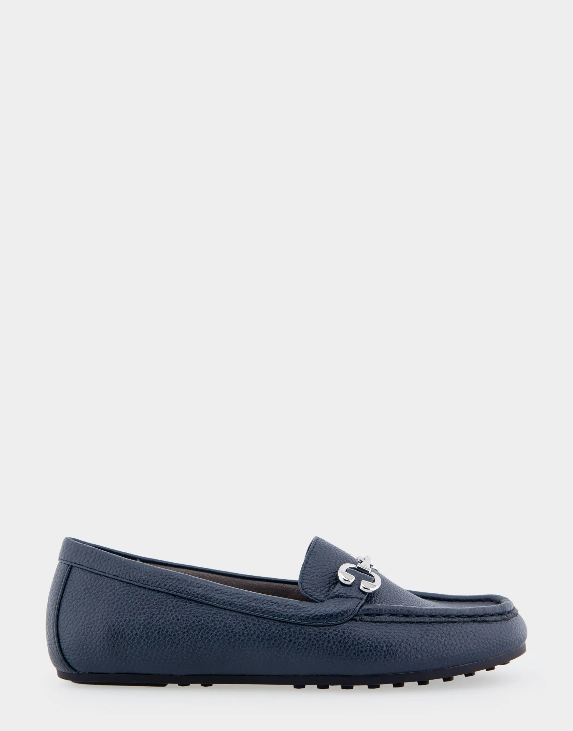 Comfortable Women's Horsebit Driver Moc in Navy Pebbled Faux Leather Faux Leather