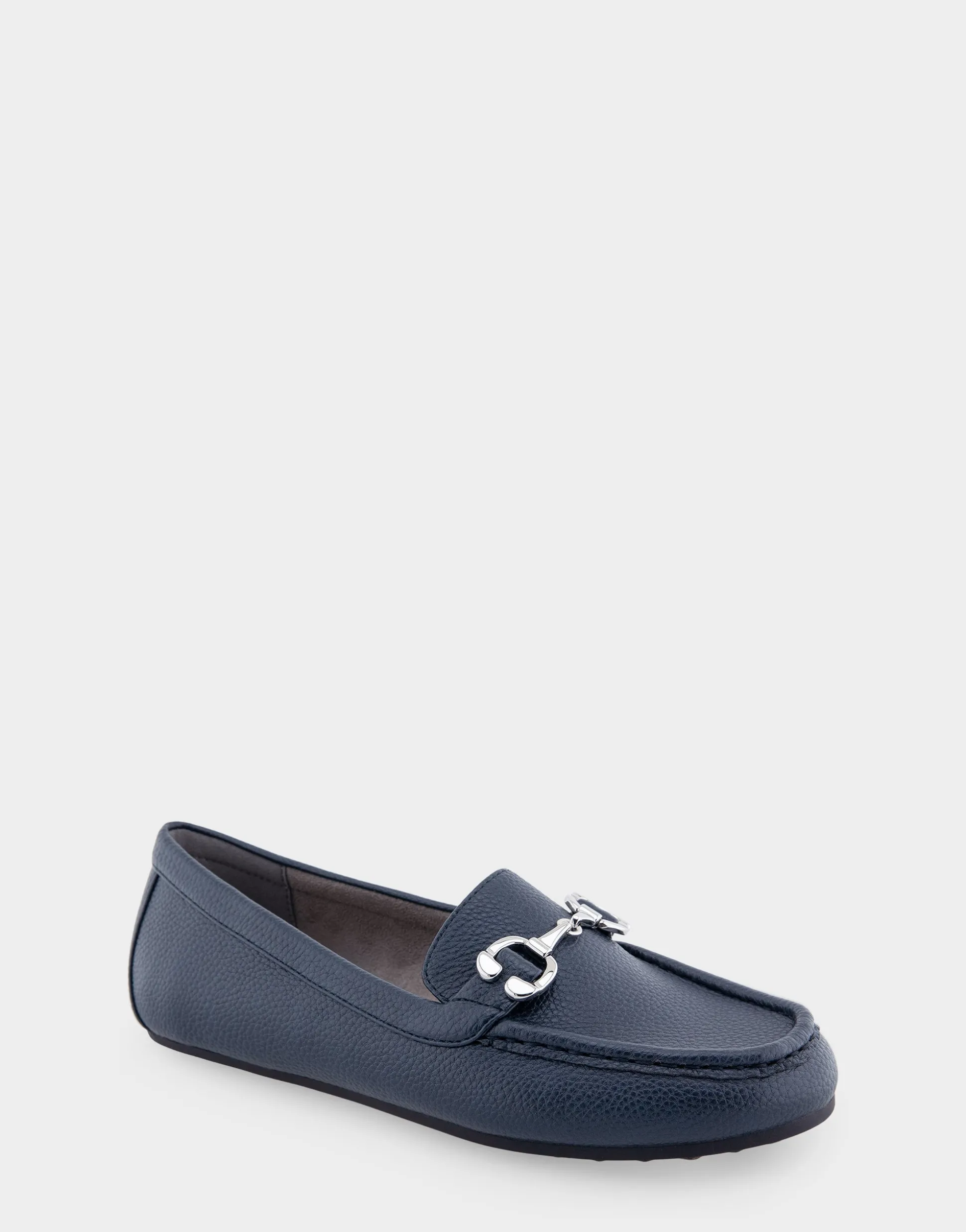 Comfortable Women's Horsebit Driver Moc in Navy Pebbled Faux Leather Faux Leather