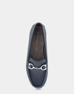 Comfortable Women's Horsebit Driver Moc in Navy Pebbled Faux Leather Faux Leather