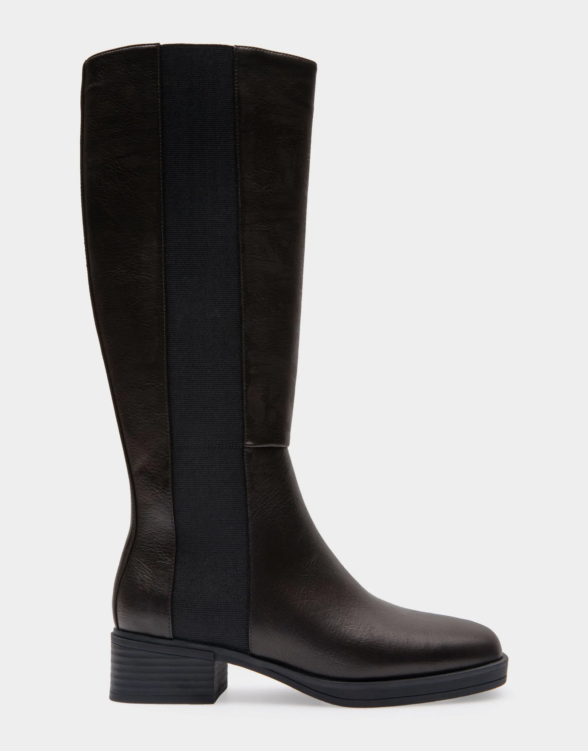 Comfortable Women's Knee High Elastic Inset Equestrian Boot in Java Grainy Faux Leather Faux Leather