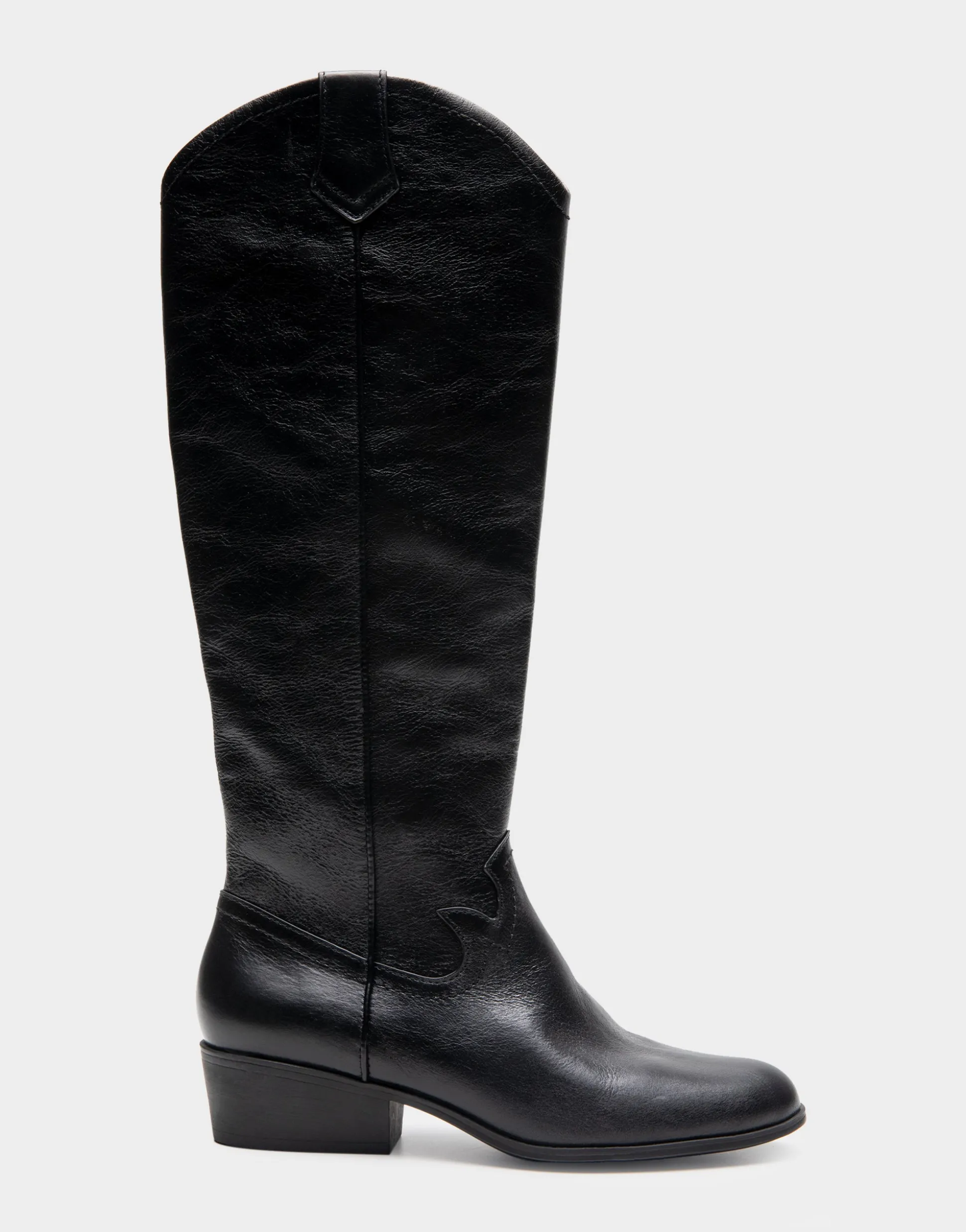 Comfortable Women's Knee High Western Boot in Black Burnished Leather