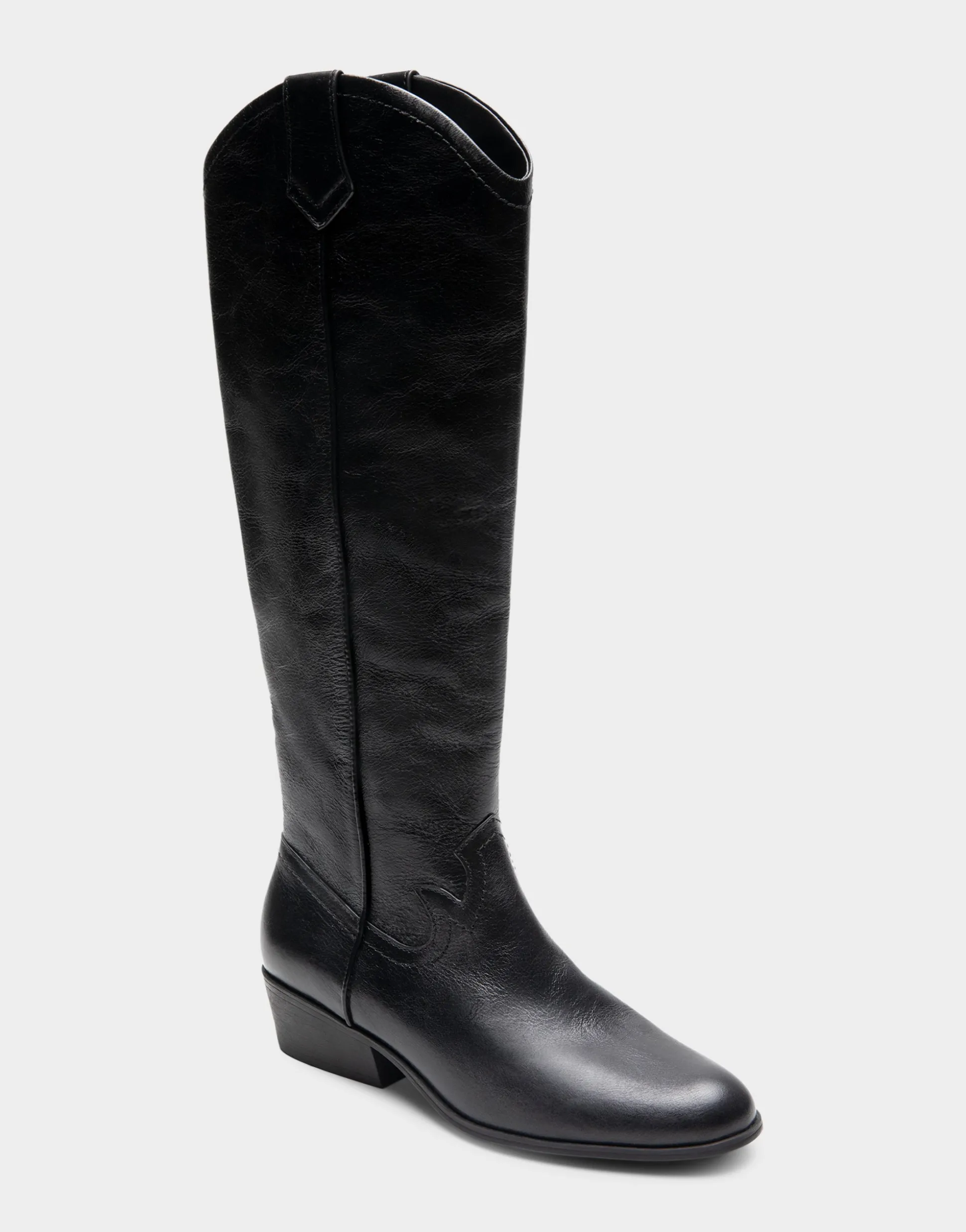 Comfortable Women's Knee High Western Boot in Black Burnished Leather