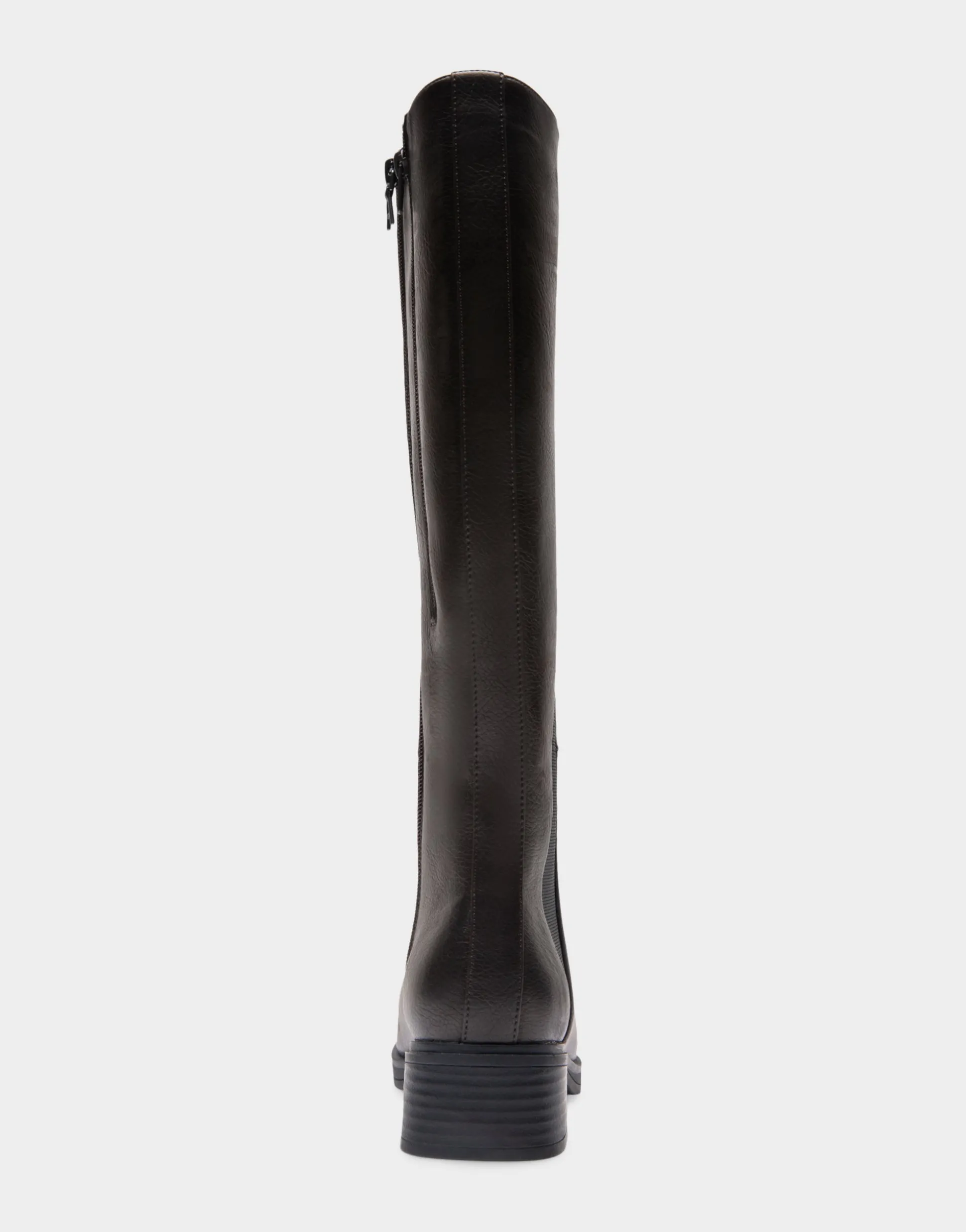 Comfortable Women's Knee High Elastic Inset Equestrian Boot in Java Grainy Faux Leather Faux Leather