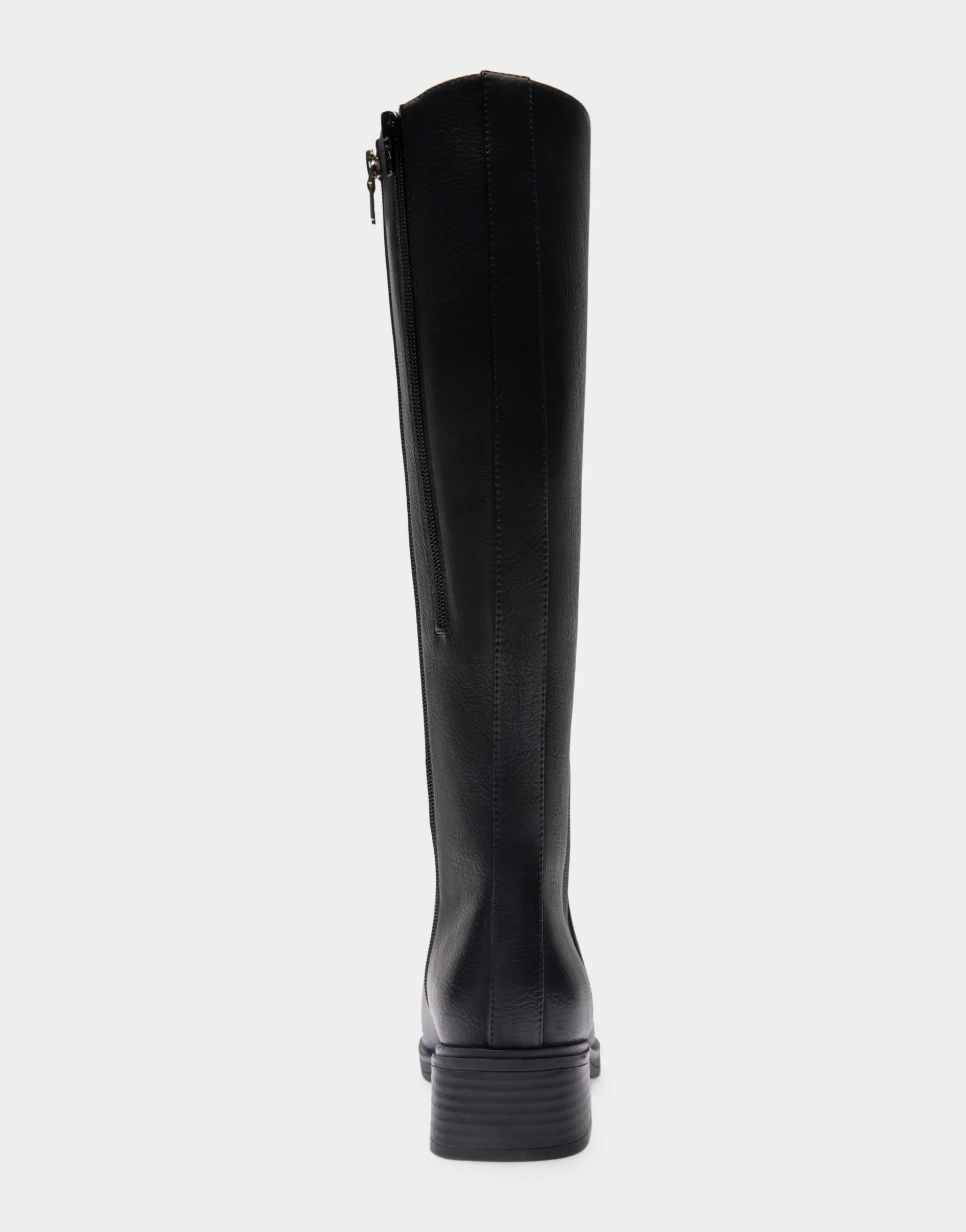 Comfortable Women's Knee High Elastic Inset Equestrian Boot in Black Grainy Faux Leather Faux Leather