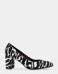 Comfortable Women's Mid Heel Pump in Zebra Print Calf Hair