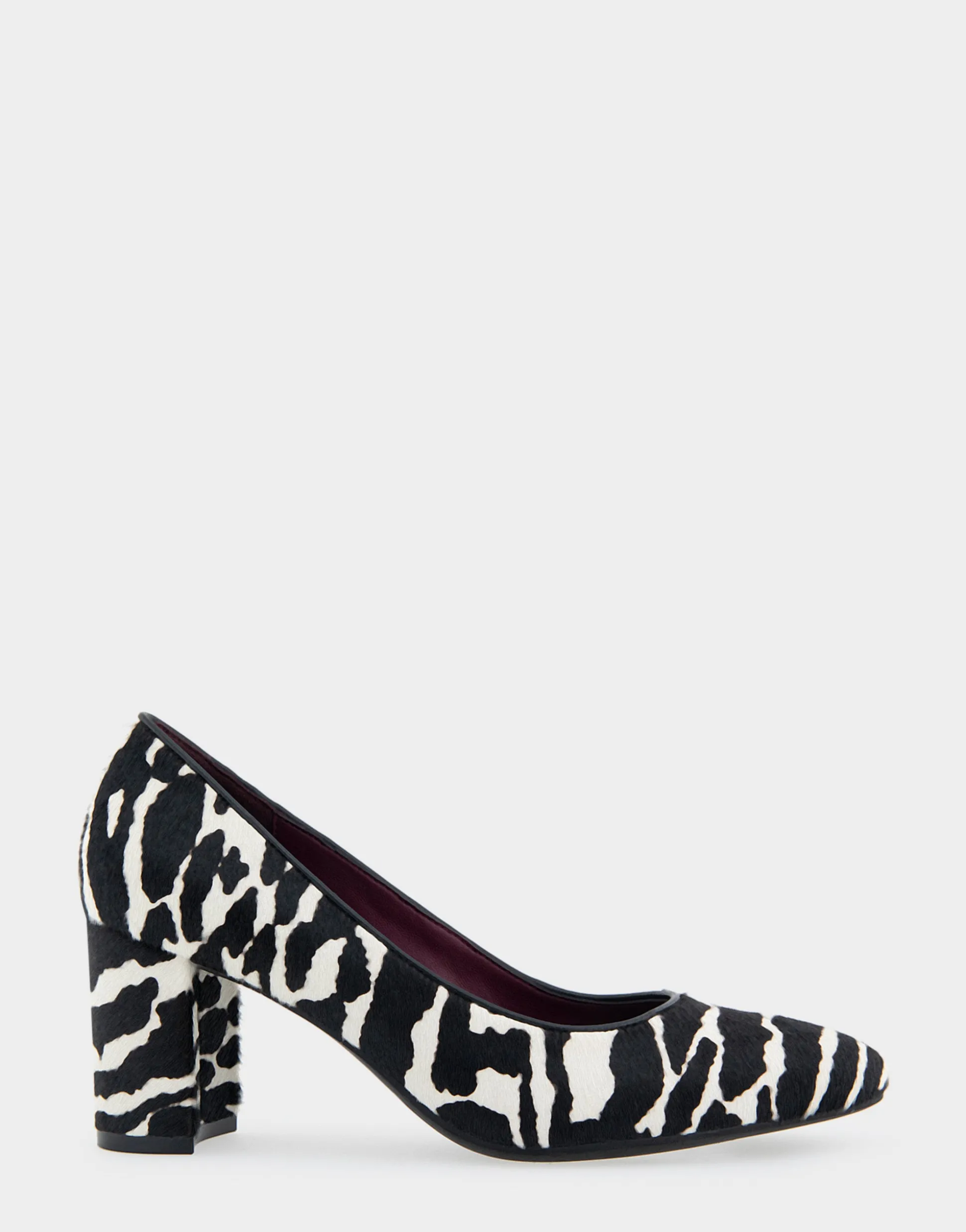 Comfortable Women's Mid Heel Pump in Zebra Print Calf Hair