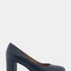 Comfortable Women's Mid Heel Pump in Navy Genuine Leather