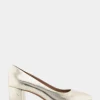 Comfortable Women's Mid Heel Pump in Soft Gold Leather