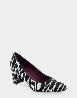 Comfortable Women's Mid Heel Pump in Zebra Print Calf Hair