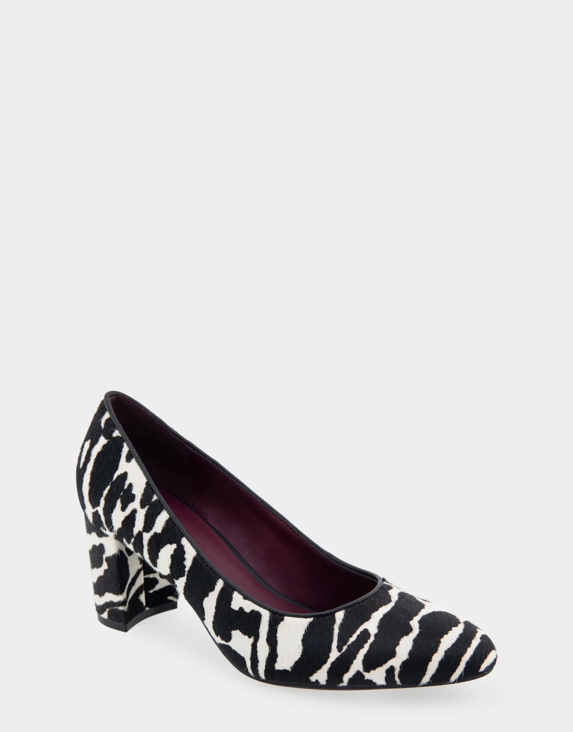 Comfortable Women's Mid Heel Pump in Zebra Print Calf Hair
