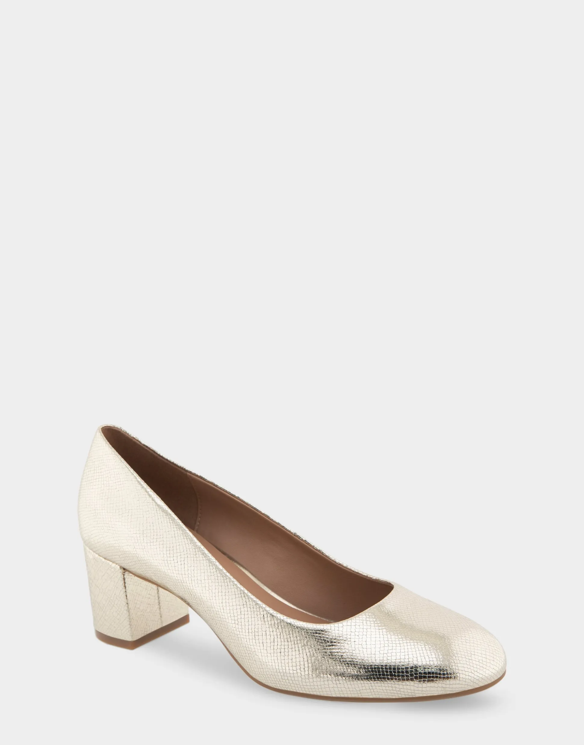 Comfortable Women's Mid Heel Pump in Soft Gold Leather