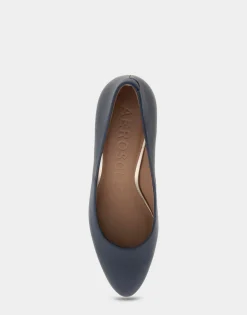 Comfortable Women's Mid Heel Pump in Navy Genuine Leather